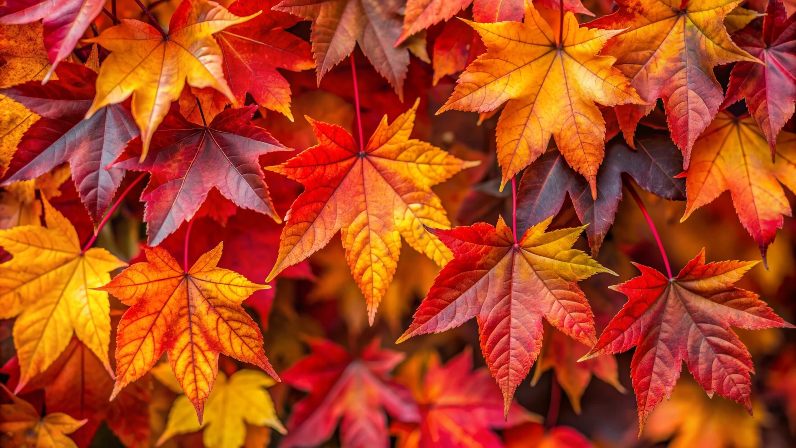 Herbstlich rotgefärbte Ahornblätter im Close-Up